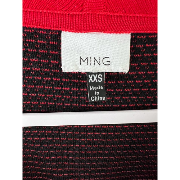 Ming Red Black top Zipper Sweater V-Neck Long Sleeves Color Block XXS - Picture 3 of 7
